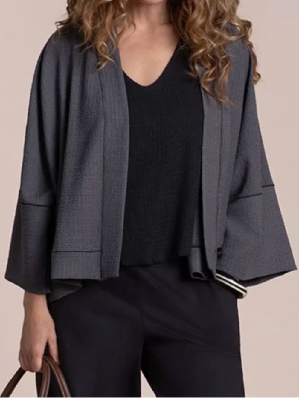 Sympli Pop Contrast Cardi - Gray Open-Front Women's Cardigan - NWT - Size 10